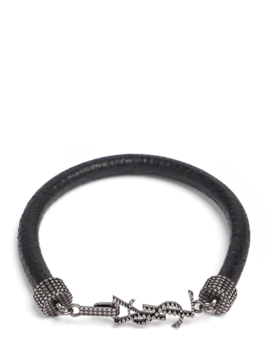 Saint Laurent: YSL closure leather cord bracelet - Black - women_0 | Luisa Via Roma