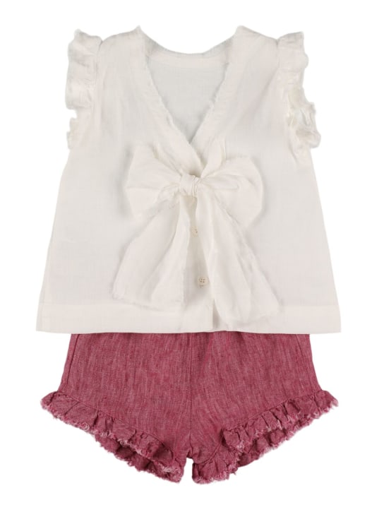 Il Gufo: Linen shirt & shorts - White/Purple - kids-girls_0 | Luisa Via Roma