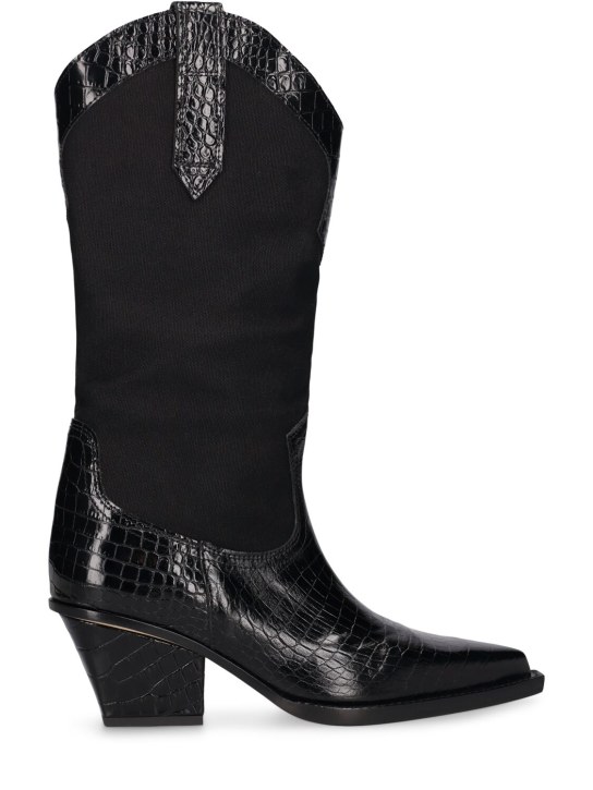 Paris Texas: 60mm Rosario croc embossed boots - Black - women_0 | Luisa Via Roma