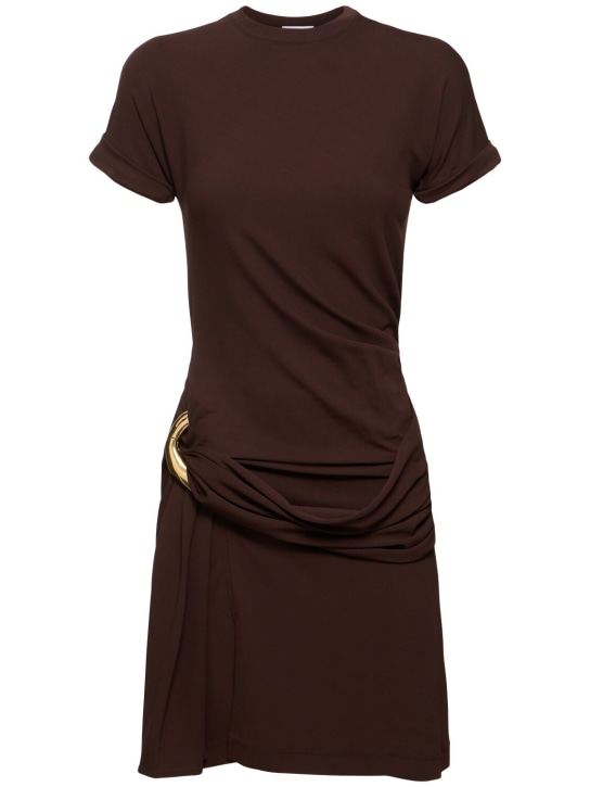 Ferragamo: Draped viscose blend jersey mini dress - Brown - women_0 | Luisa Via Roma