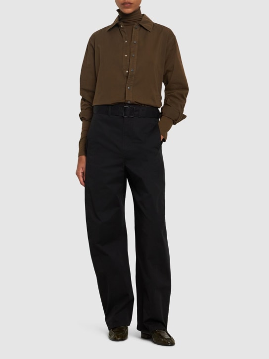 Lemaire: Pantalones de algodón con cinturón - Negro - women_1 | Luisa Via Roma