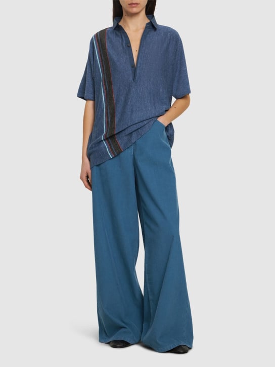 The Row: Camisa polo de lino - Multi/Azul - women_1 | Luisa Via Roma