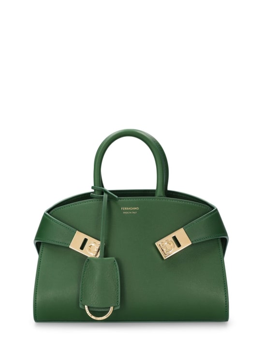 Ferragamo: Mini Hug leather top handle bag - Forest Green - women_0 | Luisa Via Roma