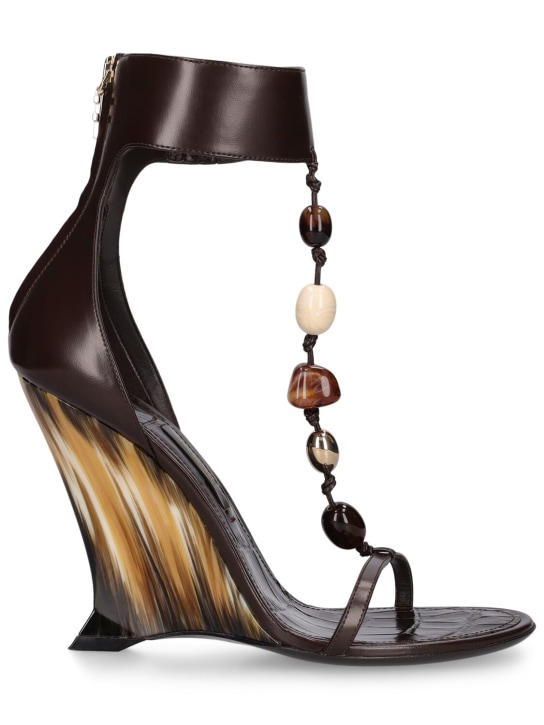 Ferragamo: 105mm Selene leather wedge sandals - Brown - women_0 | Luisa Via Roma