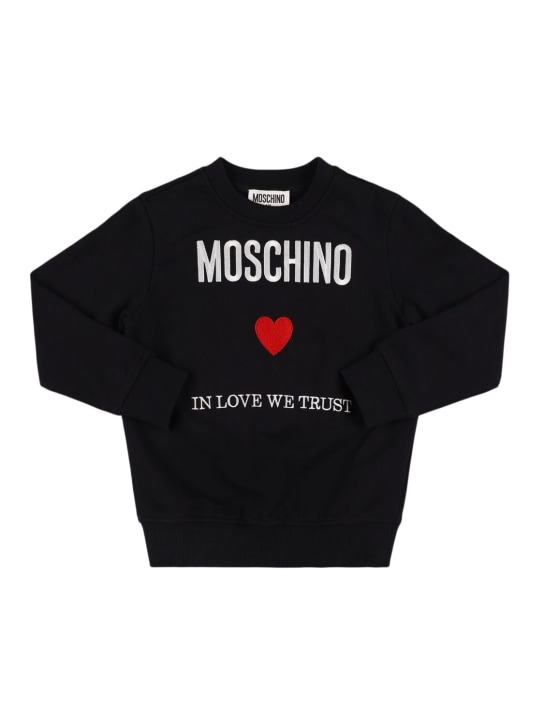 Moschino: 코튼 크루넥 스웨트셔츠 - 블랙 - kids-girls_0 | Luisa Via Roma