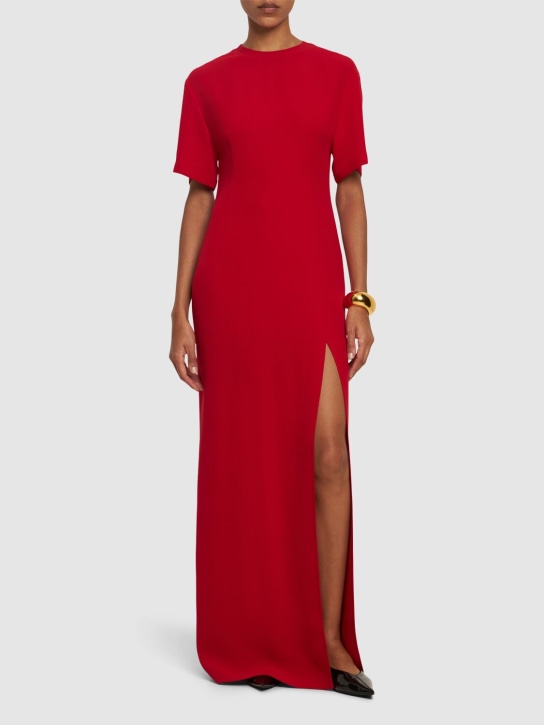Valentino: Silk cady short sleeve long dress - Red - women_1 | Luisa Via Roma