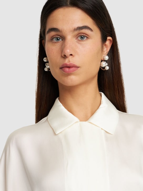 Versace: Faux pearl drop earrings - White/Silver - women_1 | Luisa Via Roma