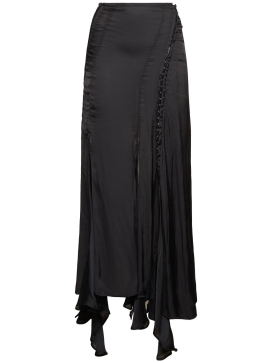 Y/PROJECT: 钩扣平纹针织&蕾丝长款半身裙 - 黑色 - women_0 | Luisa Via Roma