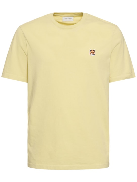 Maison Kitsuné: Fox 헤드 패치 레귤러 티셔츠 - Chalk Yellow - men_0 | Luisa Via Roma