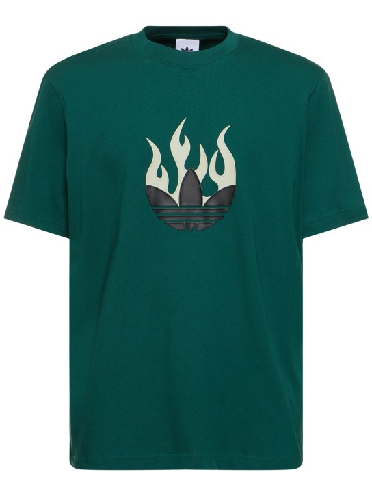 adidas Originals: Flames Logo t-shirt - Green - men_0 | Luisa Via Roma