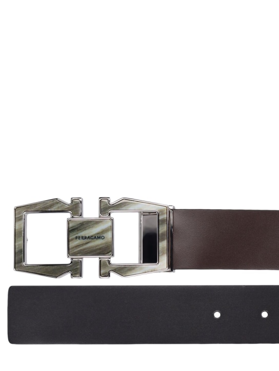 Ferragamo: 32mm Double Gancio leather belt - Brown - men_1 | Luisa Via Roma