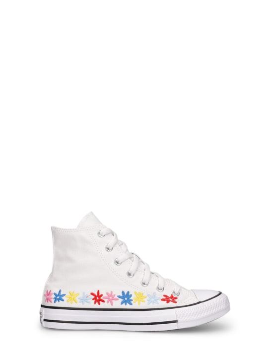 Converse: Flower embroidered canvas sneakers - White - kids-boys_1 | Luisa Via Roma