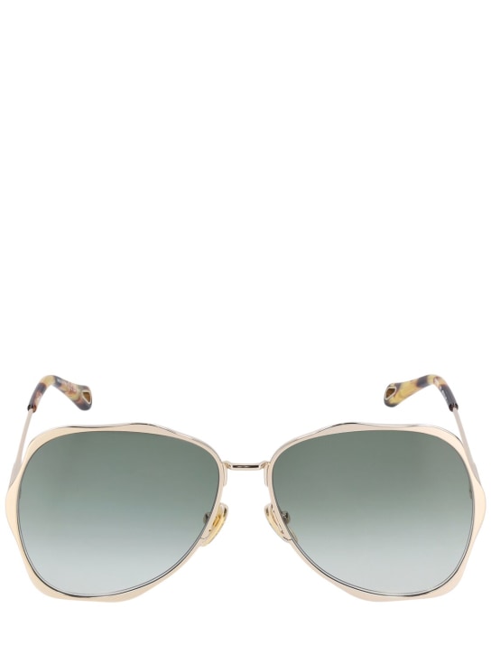Chloé: Oval oversize metal sunglasses - Gold/Green - women_0 | Luisa Via Roma
