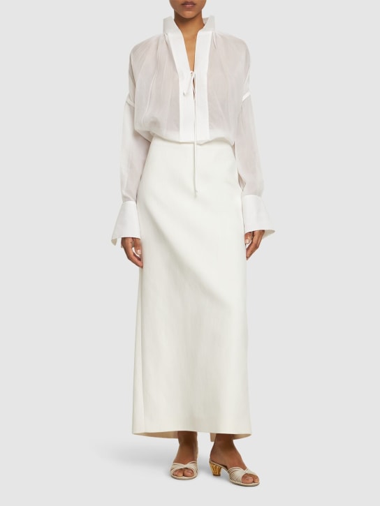 Ferragamo: Draped silk blend organza shirt - White - women_1 | Luisa Via Roma
