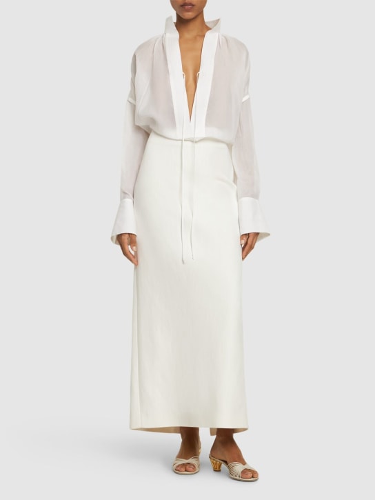 Ferragamo: 粘胶纤维&亚麻长款半身裙 - 白色 - women_1 | Luisa Via Roma