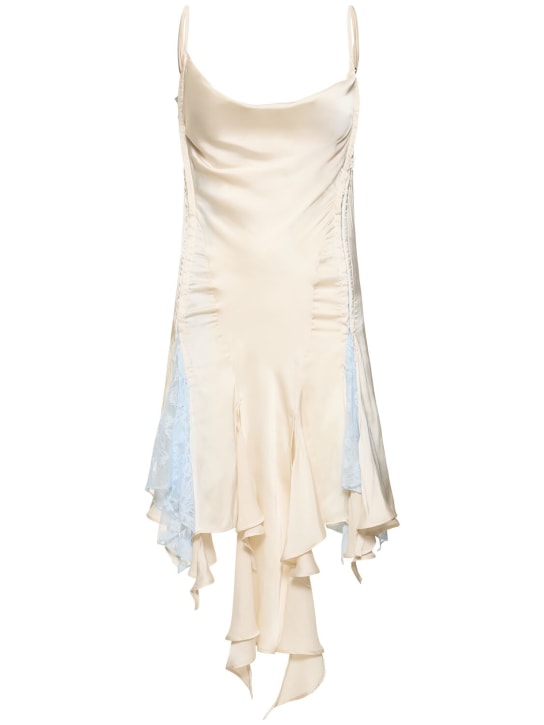Y/PROJECT: Ruffled satin mini dress w/ lace inserts - Beige/Blue - women_0 | Luisa Via Roma
