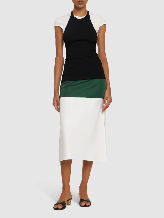 Ferragamo: Bicolor viscose blend midi skirt - Green/White - women_1 | Luisa Via Roma