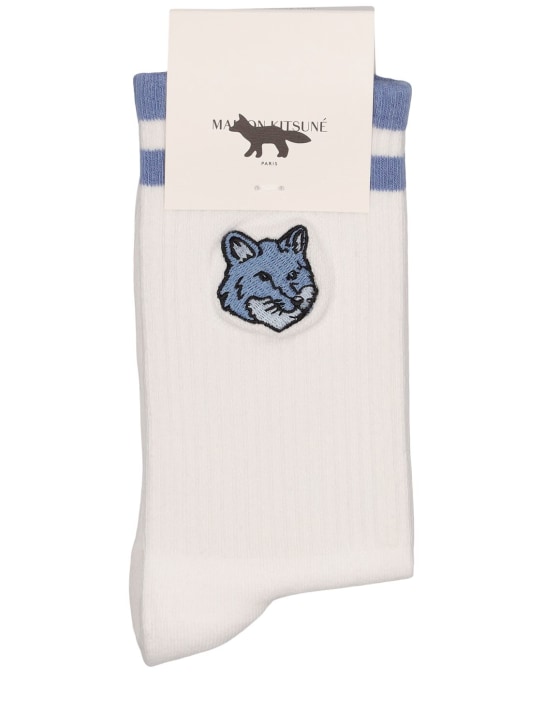 Maison Kitsuné: Bold fox head sporty socks - Hampton Blue - men_0 | Luisa Via Roma