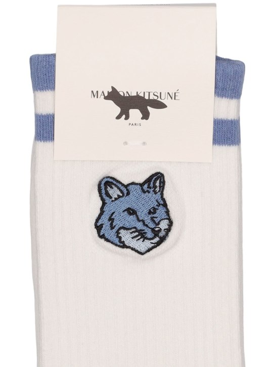 Maison Kitsuné: Bold fox head sporty socks - Hampton Blue - men_1 | Luisa Via Roma
