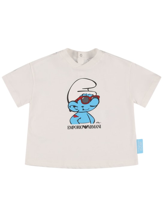 Emporio Armani: T-shirt Smurfs in jersey di cotone - Off-White - kids-boys_0 | Luisa Via Roma