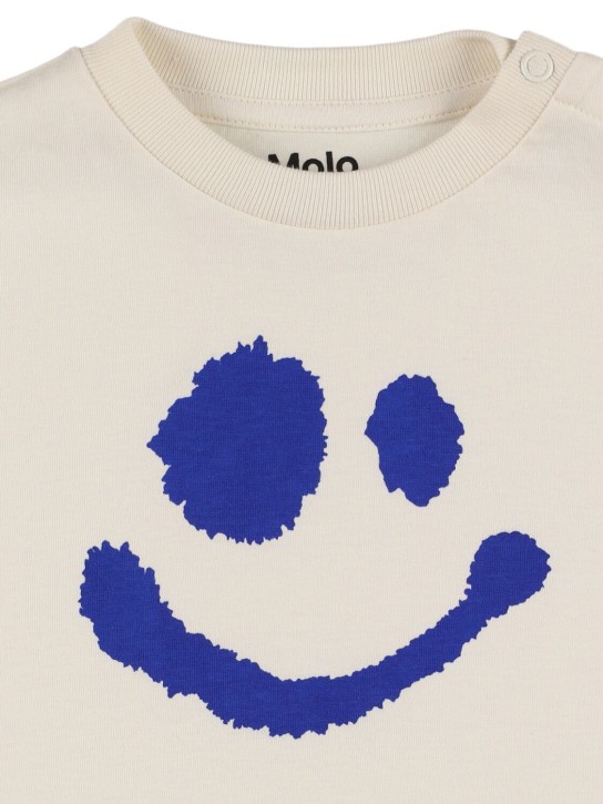 Molo: T-shirt en coton biologique imprimé sourire - Blanc Cassé - kids-boys_1 | Luisa Via Roma