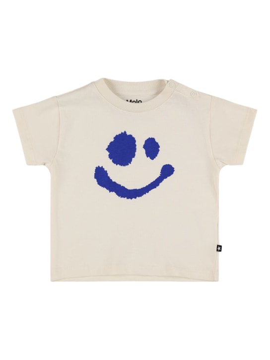 Molo: Smile print organic cotton t-shirt - Off White - kids-boys_0 | Luisa Via Roma