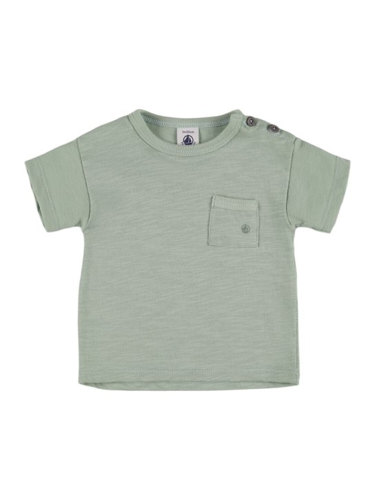 Petit Bateau: T-shirt en coton avec poche - Vert - kids-boys_0 | Luisa Via Roma