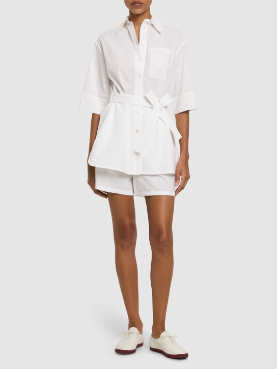 Max Mara: Camisa larga de algodón seersucker - Blanco - women_1 | Luisa Via Roma