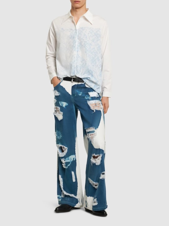 MITHRIDATE: Printed distressed wide leg jeans - Blue - men_1 | Luisa Via Roma
