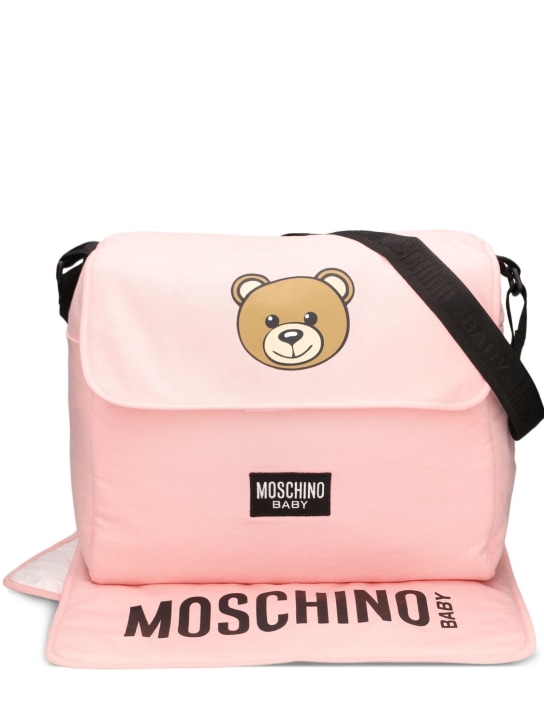 Moschino: Cotton changing bag & mat - Pink - kids-girls_0 | Luisa Via Roma