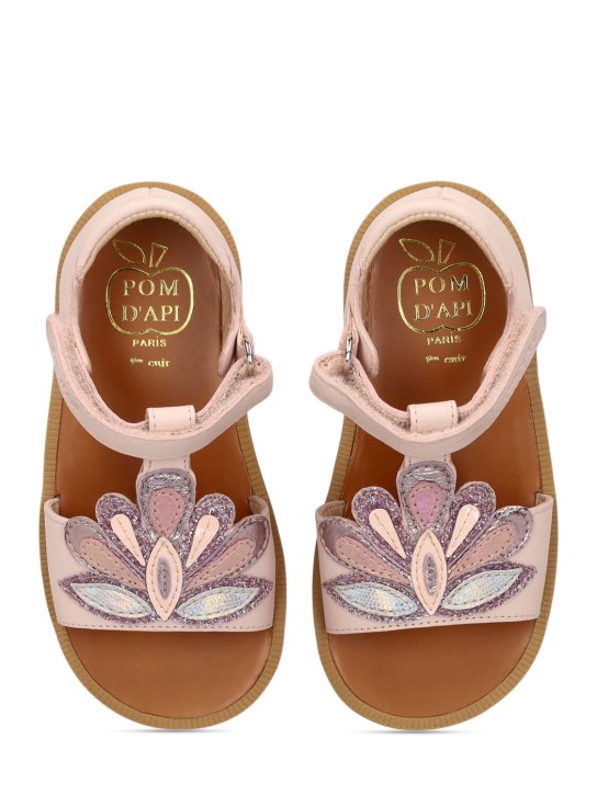Pom D'api: Sandales en cuir nappa avec détails pailletés - Rose - kids-girls_1 | Luisa Via Roma