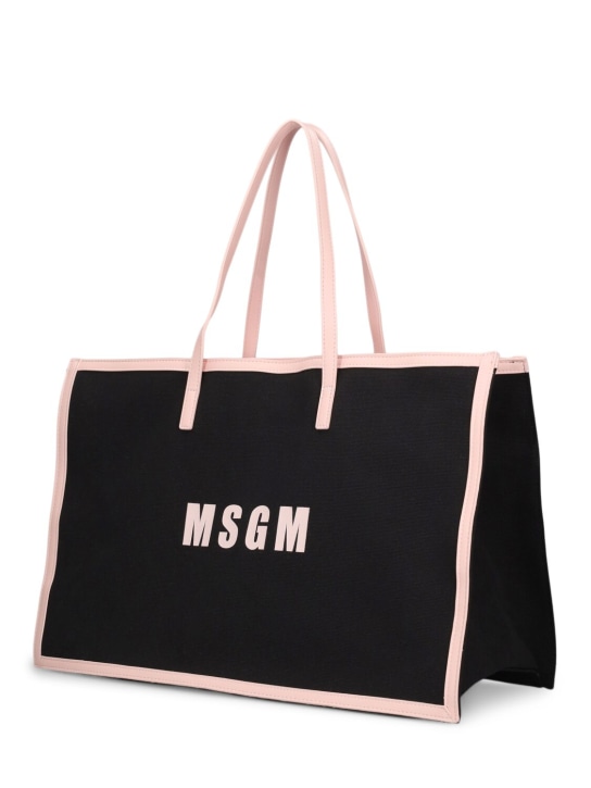 MSGM: Canvas shopper bag - Black - kids-girls_1 | Luisa Via Roma