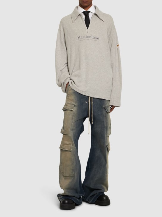 Martine Rose: Logo print half-zip cotton polo sweater - Grey - men_1 | Luisa Via Roma