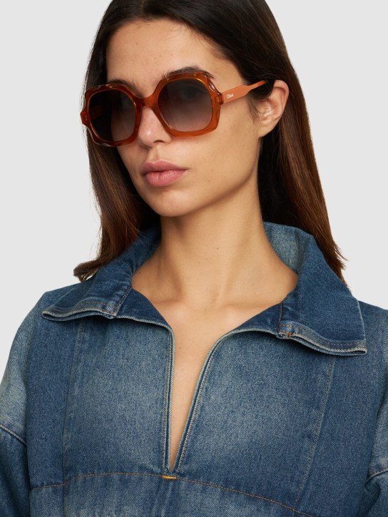 Chloé: Scalloped squared bio-acetate sunglasses - Orange/Grey - women_1 | Luisa Via Roma