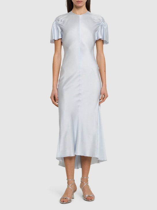 Victoria Beckham: Gathered sleeve viscose blend midi dress - White - women_1 | Luisa Via Roma