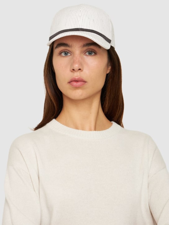 Brunello Cucinelli: Embellished linen blend baseball cap - White/Brown - women_1 | Luisa Via Roma