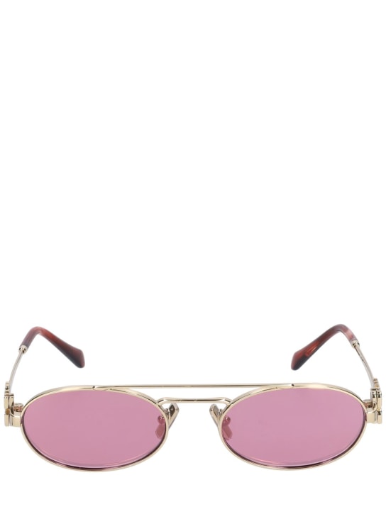 Miu Miu: Runde, metallische Sonnenbrille - Gold/Pink - women_0 | Luisa Via Roma