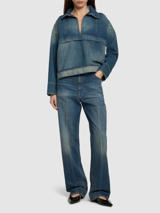 Victoria Beckham: Oversized cotton denim tunic shirt - Blue - women_1 | Luisa Via Roma