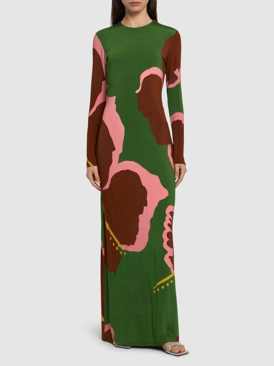 Johanna Ortiz: 亮面平纹针织长袖长款连衣裙 - 绿色 - women_1 | Luisa Via Roma