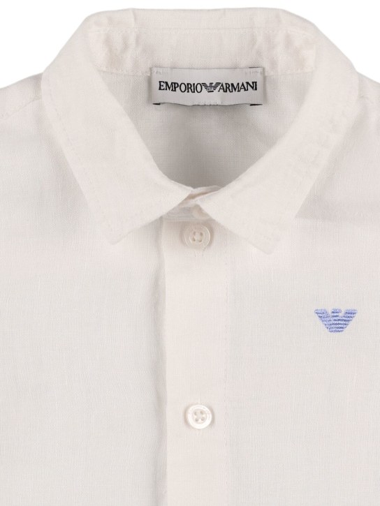 Emporio Armani: Hemd aus Leinenpopeline - Weiß - kids-boys_1 | Luisa Via Roma