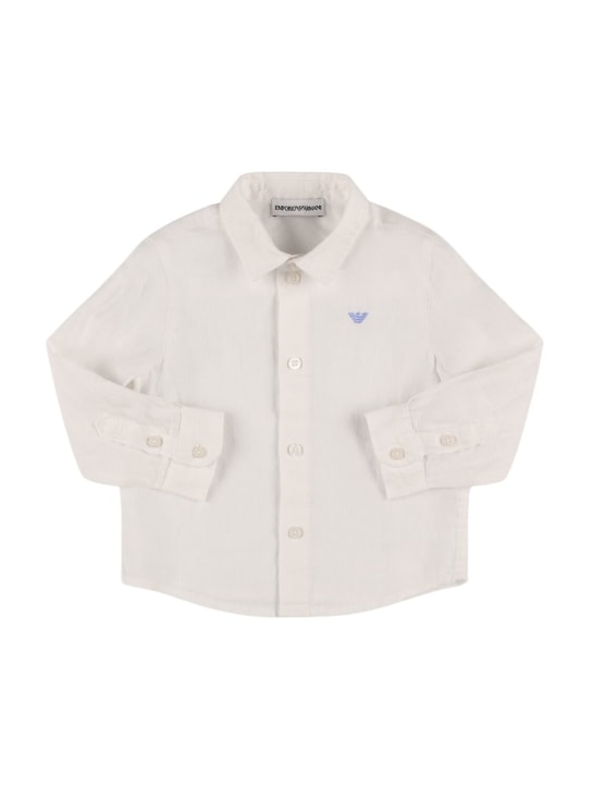 Emporio Armani: Linen poplin shirt - White - kids-boys_0 | Luisa Via Roma