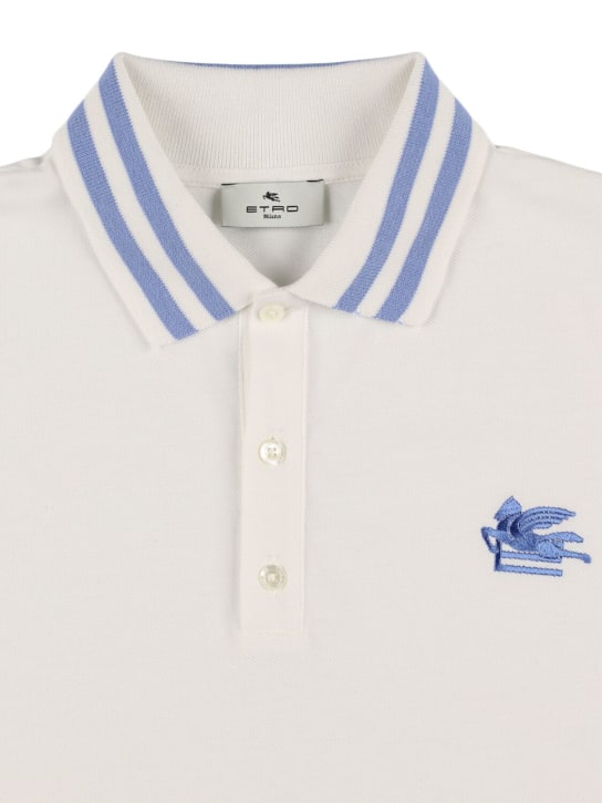 Etro: Cotton jersey piquet polo shirt - Ivory/Lightblue - kids-boys_1 | Luisa Via Roma
