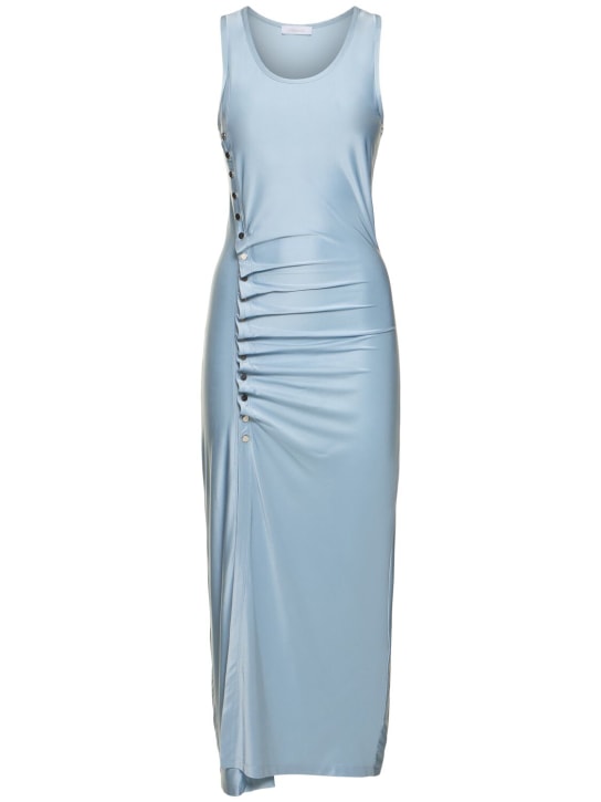 Rabanne: Sleeveless draped jersey midi dress - Light Blue - women_0 | Luisa Via Roma