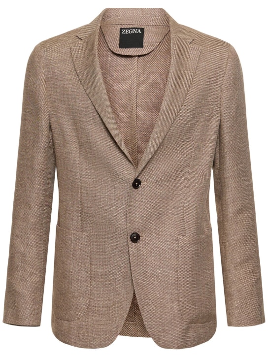 Zegna: Linen & cotton single breasted blazer - Marrone Chiaro - men_0 | Luisa Via Roma