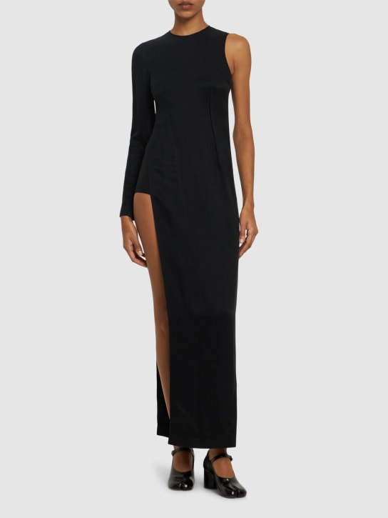 MM6 Maison Margiela: 光滑铜氨纤维斜纹长款连衣裙 - 黑色 - women_1 | Luisa Via Roma