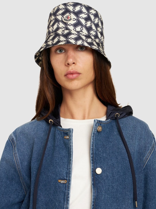 Moncler: Nylon bucket hat - Blue/White - women_1 | Luisa Via Roma
