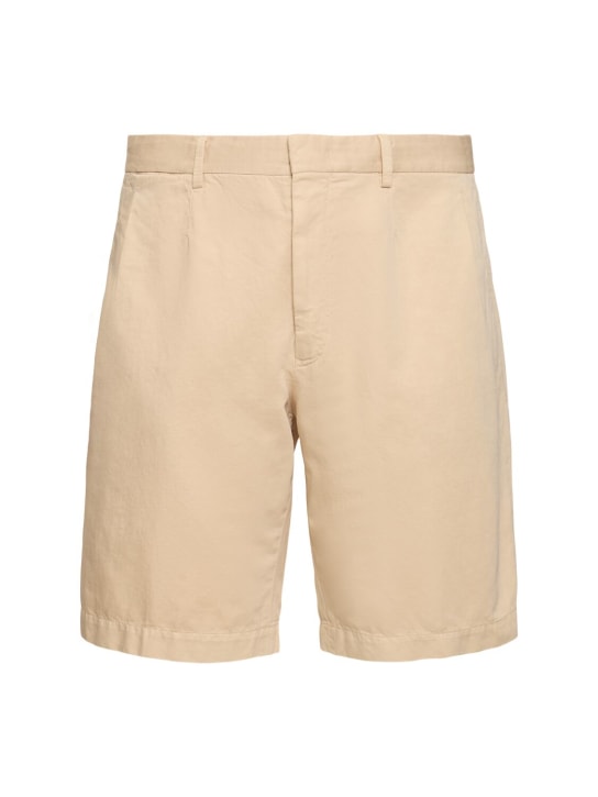 Zegna: Summer cotton & linen chino shorts - Light Beige - men_0 | Luisa Via Roma