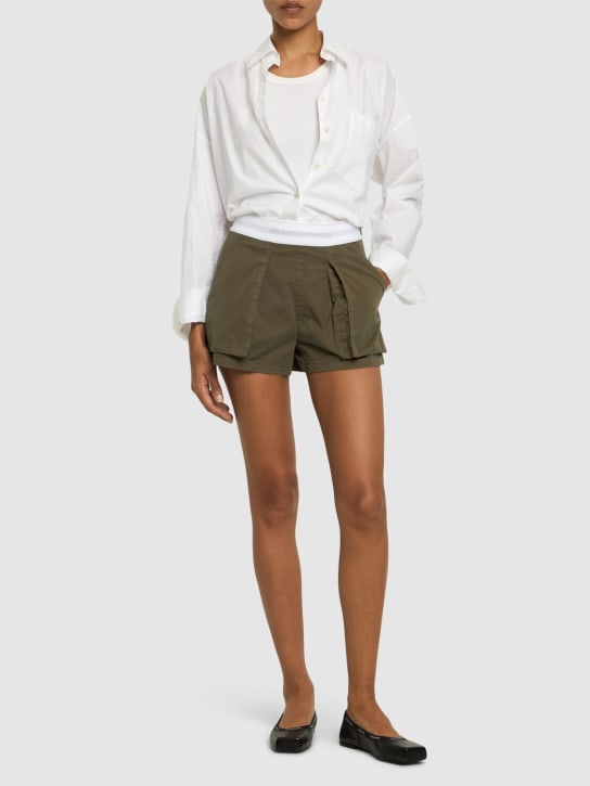 Alexander Wang: High waist cotton cargo shorts - Army Green - women_1 | Luisa Via Roma