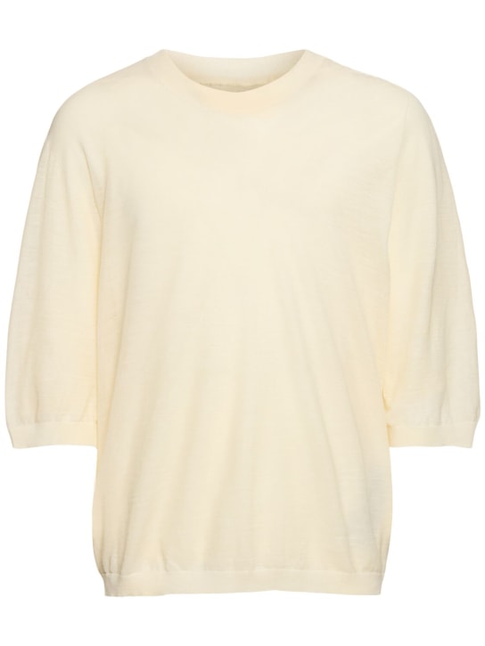 Zegna: 3/4 sleeve wool crewneck sweater - Off White - men_0 | Luisa Via Roma