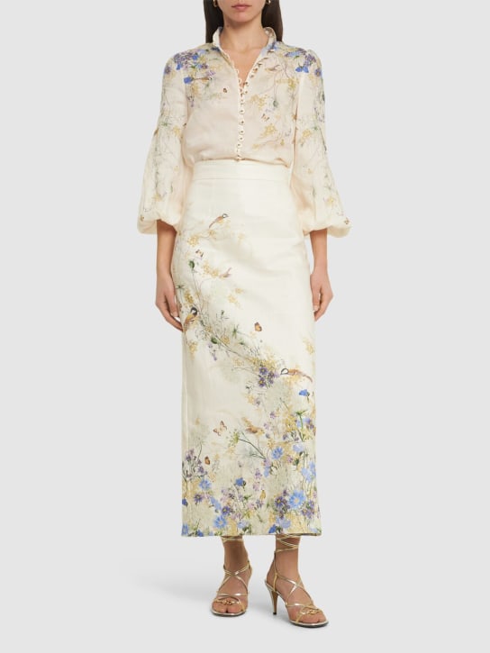 Zimmermann: Harmony printed midi linen pencil skirt - White/Multi - women_1 | Luisa Via Roma